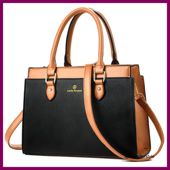 Leather Tote Purse Shoulder Bag Crossbody Satchel Dual Tone Elegant Chic